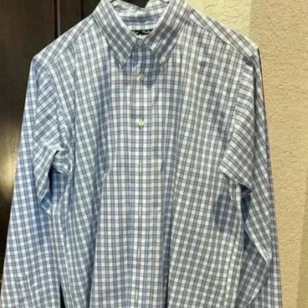 Brooks Brothers Portuguese Flannel Button Down Collar Blue Plaid Shirt- SZ LG